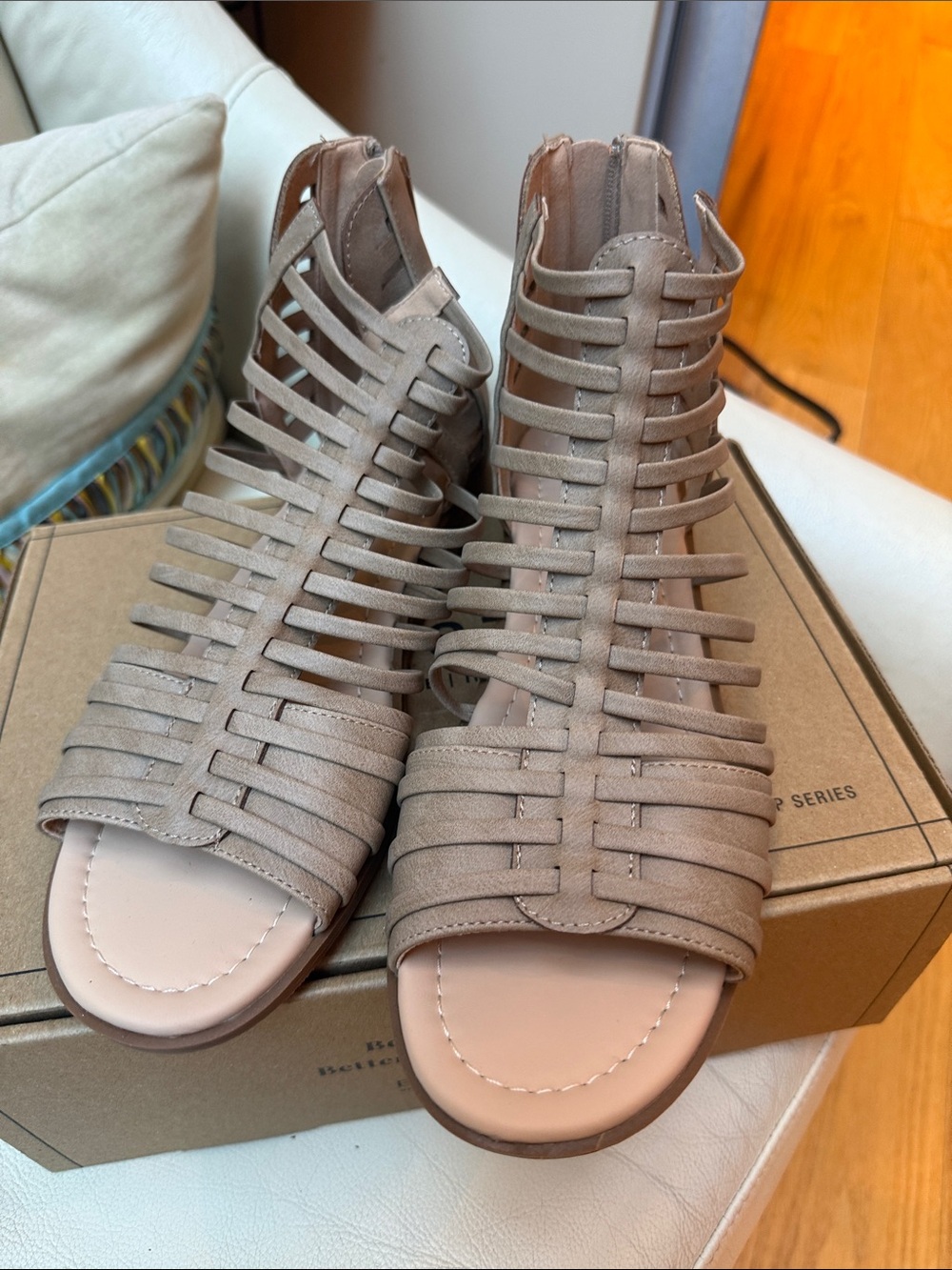Journee Collection Taupe Strappy Cage Sandal